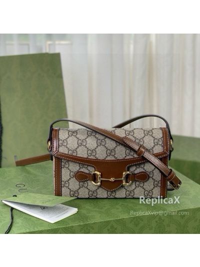 Gucci Horsebit 1955 Mini Bag in Beige and Ebony GG Supreme Canvas 699296 620995