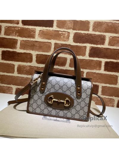 Gucci Horsebit 1955 Mini Bag in Beige and Ebony GG Supreme Canvas 645453 621097