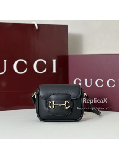 Gucci Horsebit 1955 Mini Crossbody Bag in Black Calf Leather 658574 621254