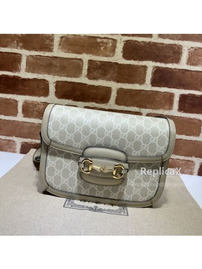 Gucci Horsebit 1955 Shoulder Bag White Beige GG Canvas 602204 620765