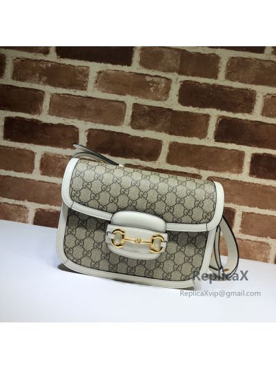 Gucci Horsebit 1955 Shoulder Bag White Beige GG Canvas 602204 620766