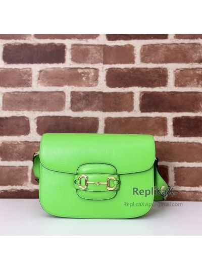 Gucci Horsebit 1955 Small Shoulder Bag in Bright Green Leather 602204