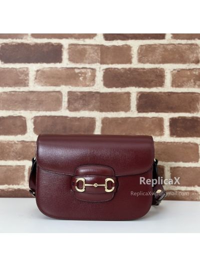 Gucci Horsebit 1955 Small Shoulder Bag in Burgundy Leather 602204