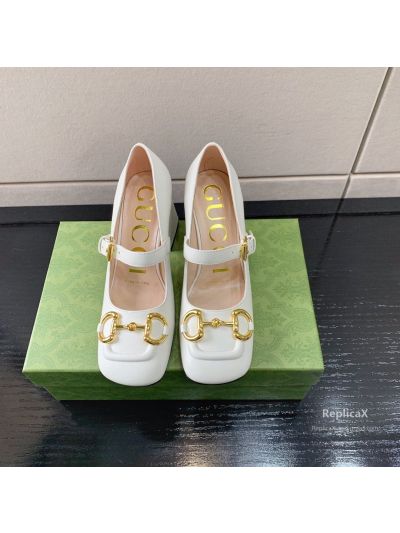 Gucci Horsebit Mary Jane Pump in White Leather