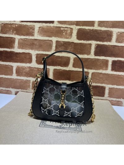 Gucci Jackie 1961 Mini Crystal Mesh GG Lizard Hobo Bag in Black 677027