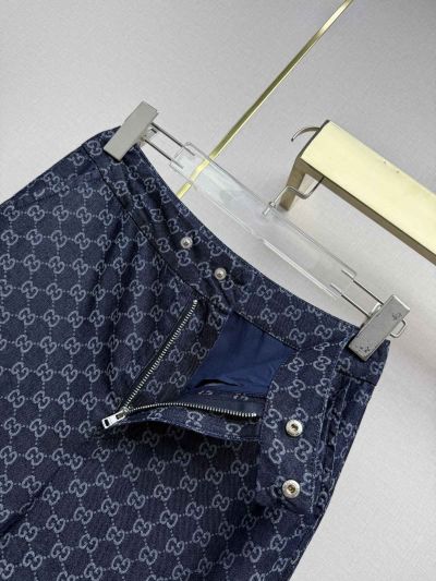 Gucci Jacquard Denim Pants in Navy and White