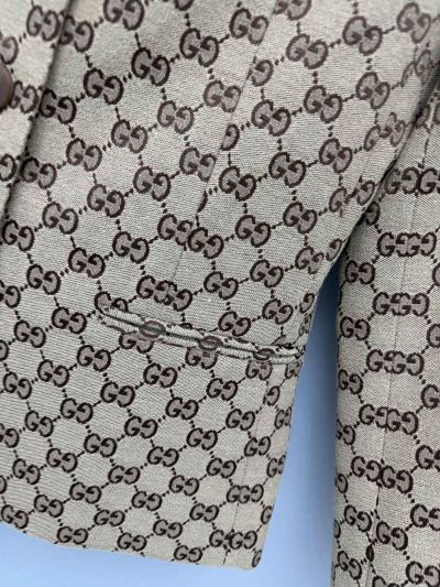 Gucci Jacquard Double-Breasted Blazer in Beige and Brown