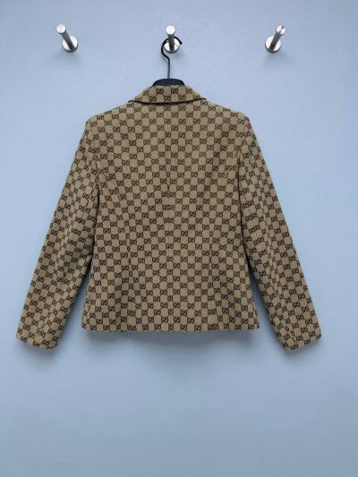 Gucci Jacquard Double-Breasted Blazer in Beige and Brown
