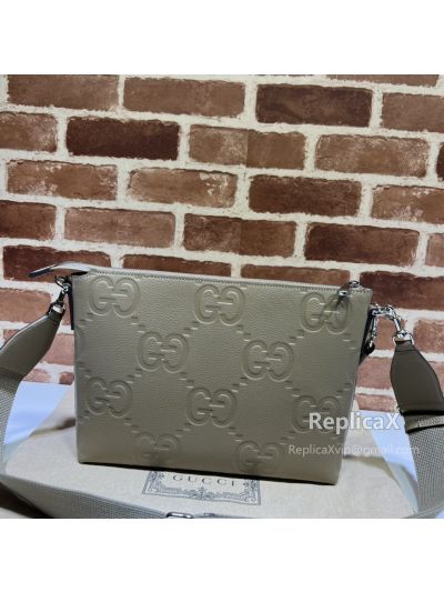 Gucci Jumbo GG Leather Medium Messenger Bag Gray 696009 621180
