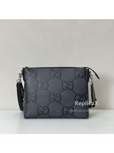 Gucci Jumbo GG Leather Medium Messenger Bag Gray 696009 621181