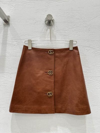 Gucci Lambskin Button-Front Skirt in Brown