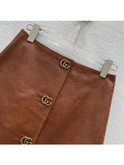 Gucci Lambskin Button-Front Skirt in Brown