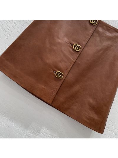 Gucci Lambskin Button-Front Skirt in Brown