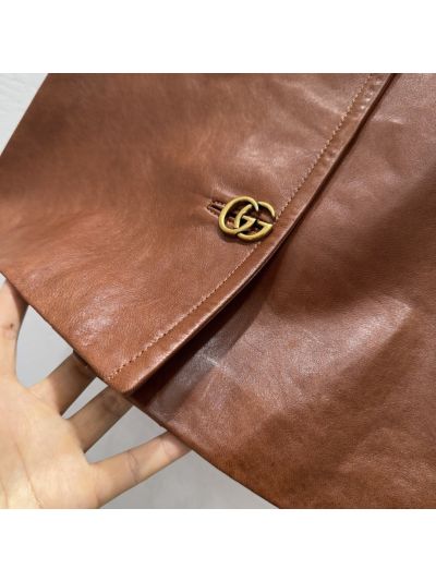 Gucci Lambskin Button-Front Skirt in Brown
