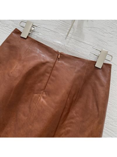 Gucci Lambskin Button-Front Skirt in Brown
