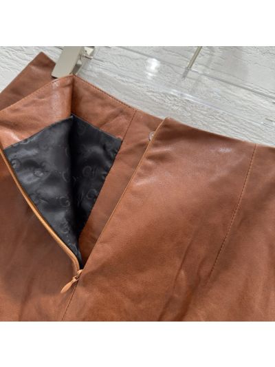 Gucci Lambskin Button-Front Skirt in Brown