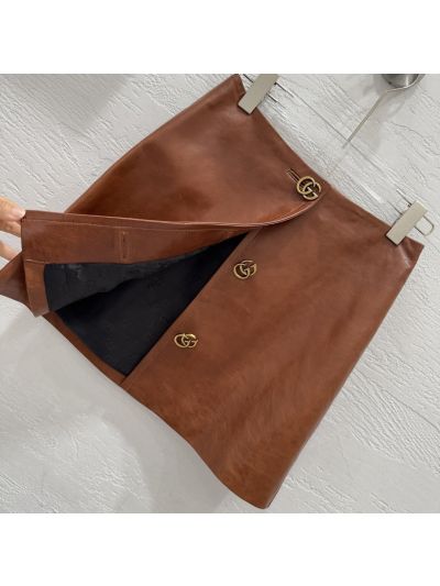 Gucci Lambskin Button-Front Skirt in Brown