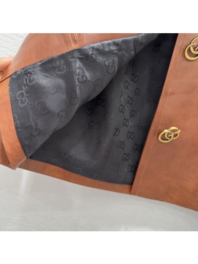 Gucci Lambskin Button-Front Skirt in Brown