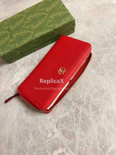 Gucci Leather Zip Around Wallet Red 456117