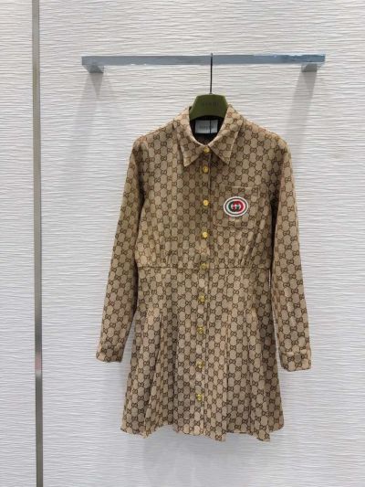 Gucci GG Monogram Long-Sleeve Mini Shirt Dress