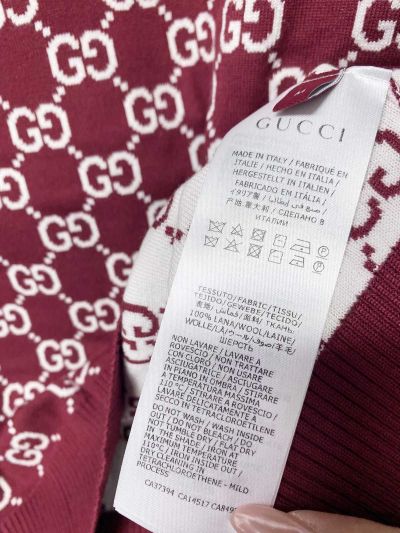 Gucci Long Sleeve Monogram Knit Top in Burgundy