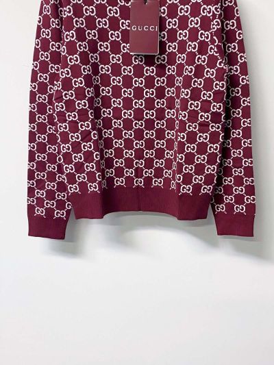 Gucci Long Sleeve Monogram Knit Top in Burgundy