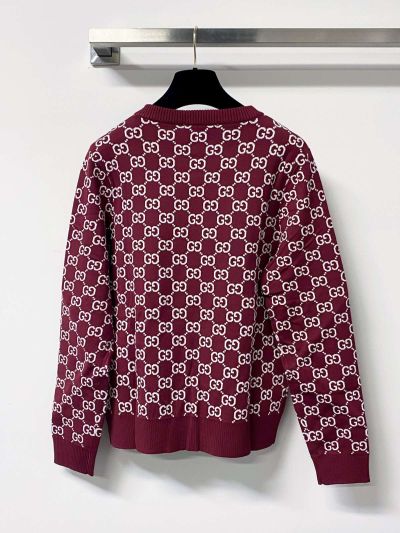 Gucci Long Sleeve Monogram Knit Top in Burgundy