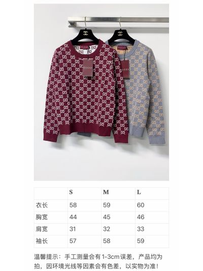 Gucci Long Sleeve Monogram Knit Top in Burgundy
