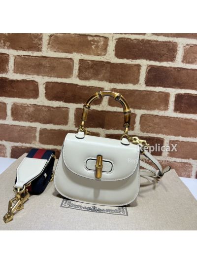 Gucci Mini Bamboo Shoulder Bag in White Leather 686864