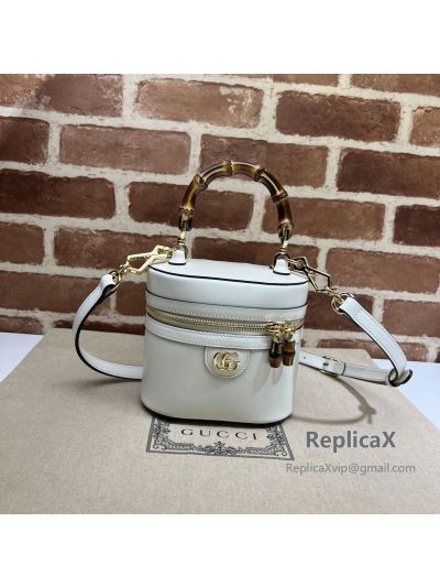 Gucci Mini Bamboo Shoulder Bag White Leather 760200 621141