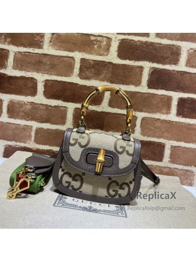 Gucci Mini Jumbo GG Canvas Bag with Bamboo in Camel and Ebony 686864