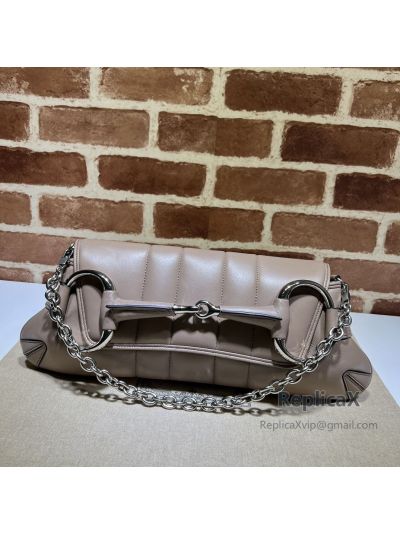 Gucci Nude Quilted Leather Horsebit Chain Large Shoulder Bag 764255