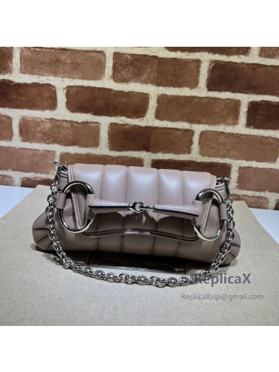 Gucci Nude Quilted Leather Horsebit Chain Small Shoulder Bag 764339