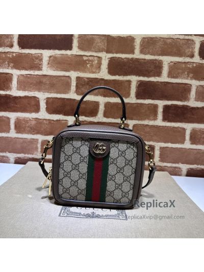 Gucci Ophidia Mini Top Handle Bag Beige GG Canvas and Brown Leather 772157