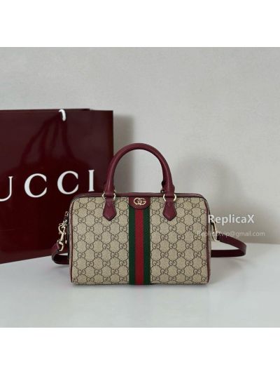 Gucci Ophidia Small Top Handle Bag with Web in Beige and Burgundy 651055