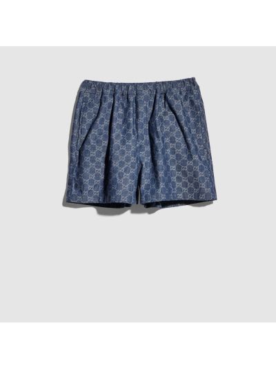 Gucci Pleated Monogram Shorts in Navy