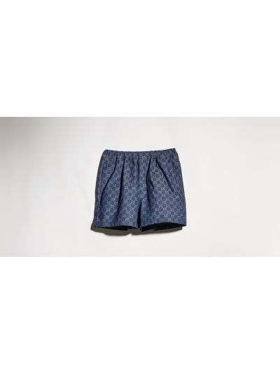 Gucci Pleated Monogram Shorts in Navy