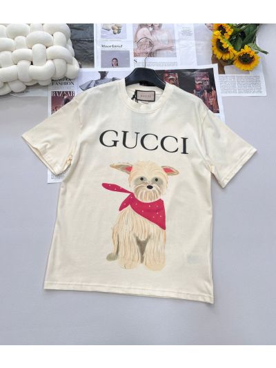 Gucci Short Sleeve Crew Neck T-Shirt in Beige
