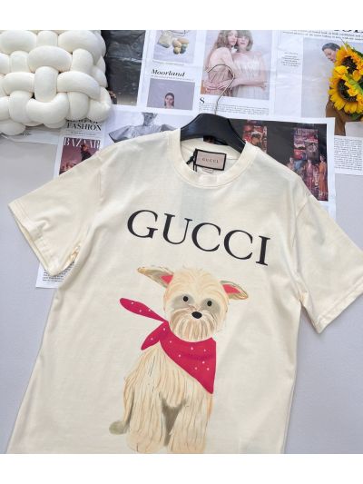 Gucci Short Sleeve Crew Neck T-Shirt in Beige
