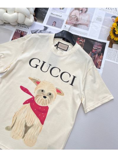 Gucci Short Sleeve Crew Neck T-Shirt in Beige