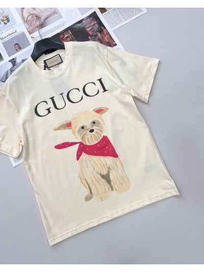 Gucci Short Sleeve Crew Neck T-Shirt in Beige