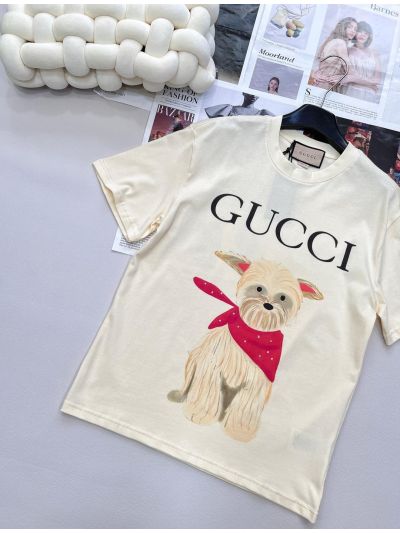 Gucci Short Sleeve Crew Neck T-Shirt in Beige