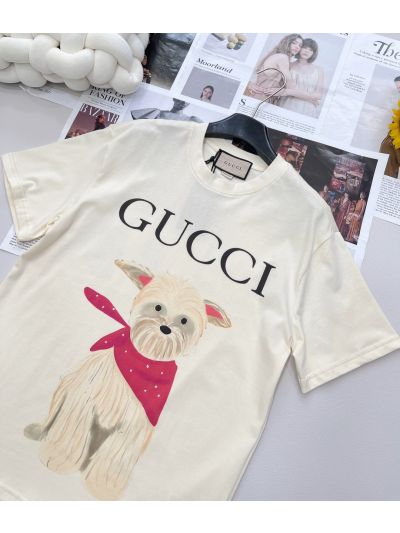 Gucci Short Sleeve Crew Neck T-Shirt in Beige