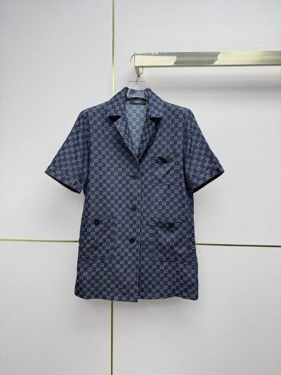 Gucci Short Sleeve Denim Blazer in Navy