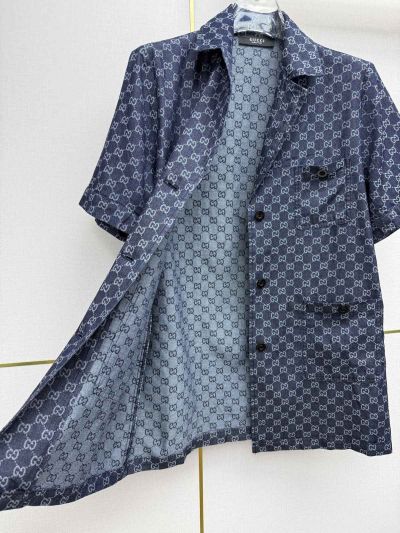 Gucci Short Sleeve Denim Blazer in Navy