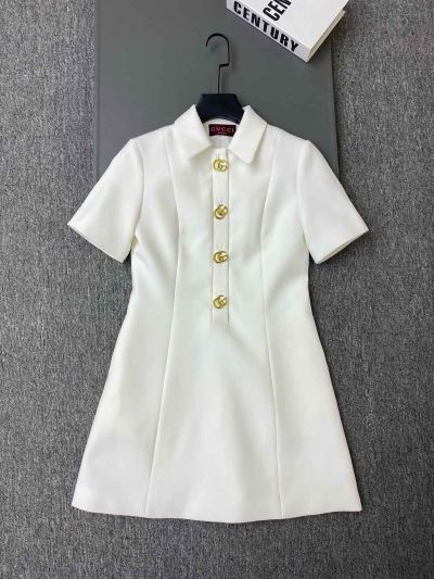 Gucci Short Sleeve Silk Dress in White