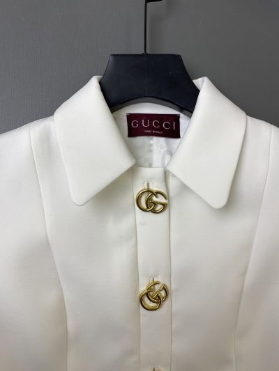 Gucci Short Sleeve Silk Dress in White