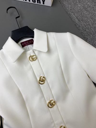 Gucci Short Sleeve Silk Dress in White