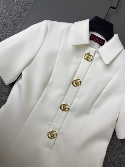 Gucci Short Sleeve Silk Dress in White