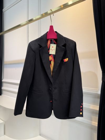 Gucci Silk Double-Breasted Blazer in Navy
